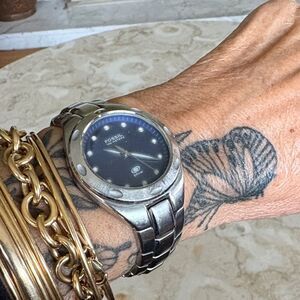 Vintage Fossil Blue AM-3319 Men's Diver-Style Watch (Unisex)